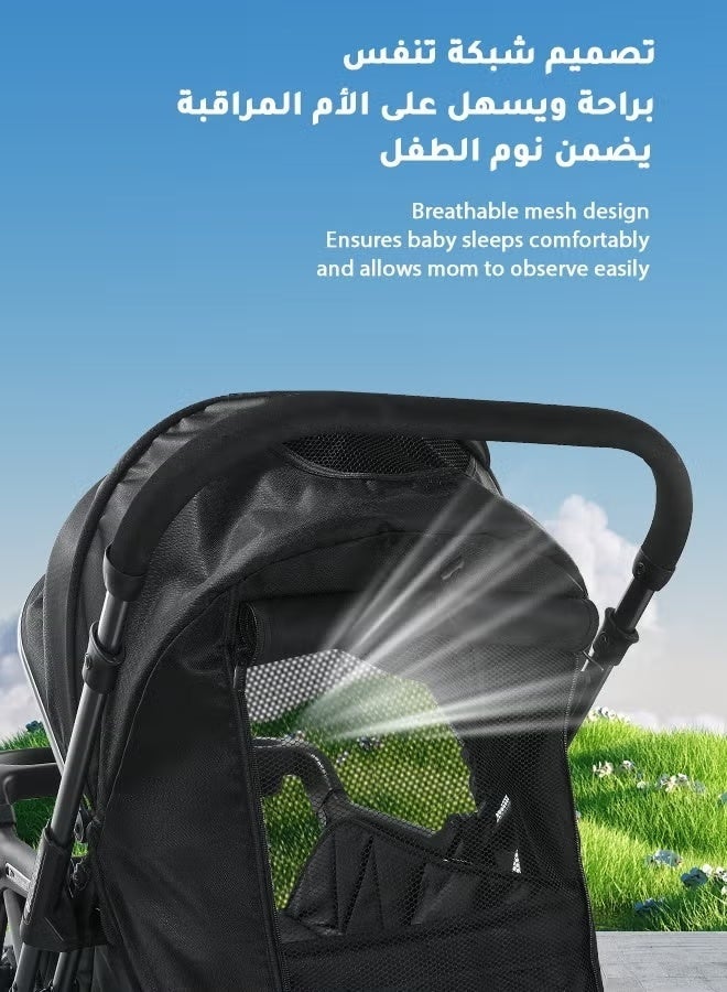 hibobi Luxury High Landscape Reversible Single Stroller｜Aerospace-Grade Metal Frame｜One-Hand Quick Fold｜Extra-Large Sleeping Basket & Storage Basket｜Advanced Shock Absorption System｜Large Wheels & 70KG Load Capacity - Image 2